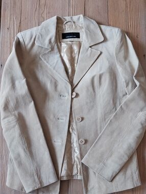 Jones New York Light Beige Suede Button-Front Jacket